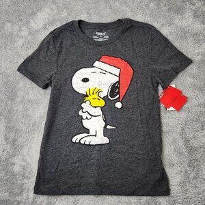 3/$20 Peanuts Snoopy Santa Hat Graphic Tee Kids XS Charcoal Heather Short Sleeve